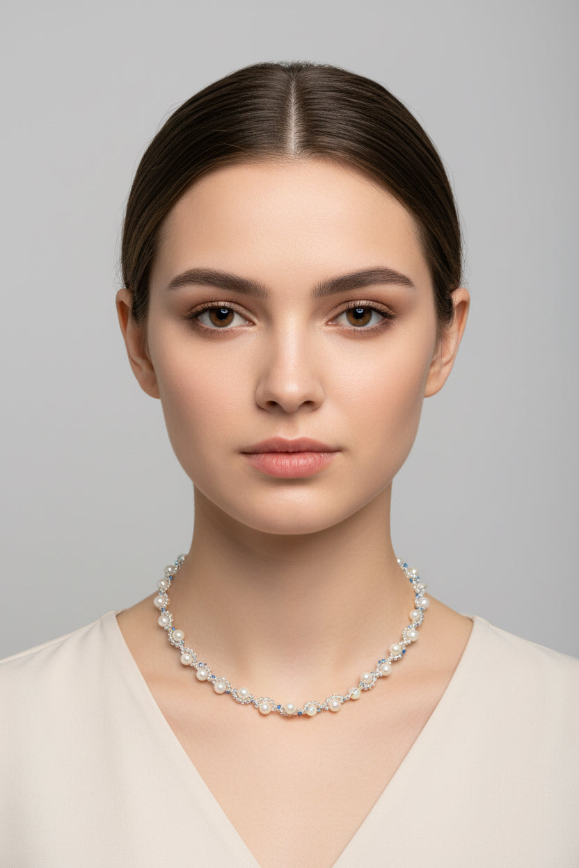 Collar Onda Venezia Pavé (6 mm) - Plata de Ley y Cristales Aurora Boreal