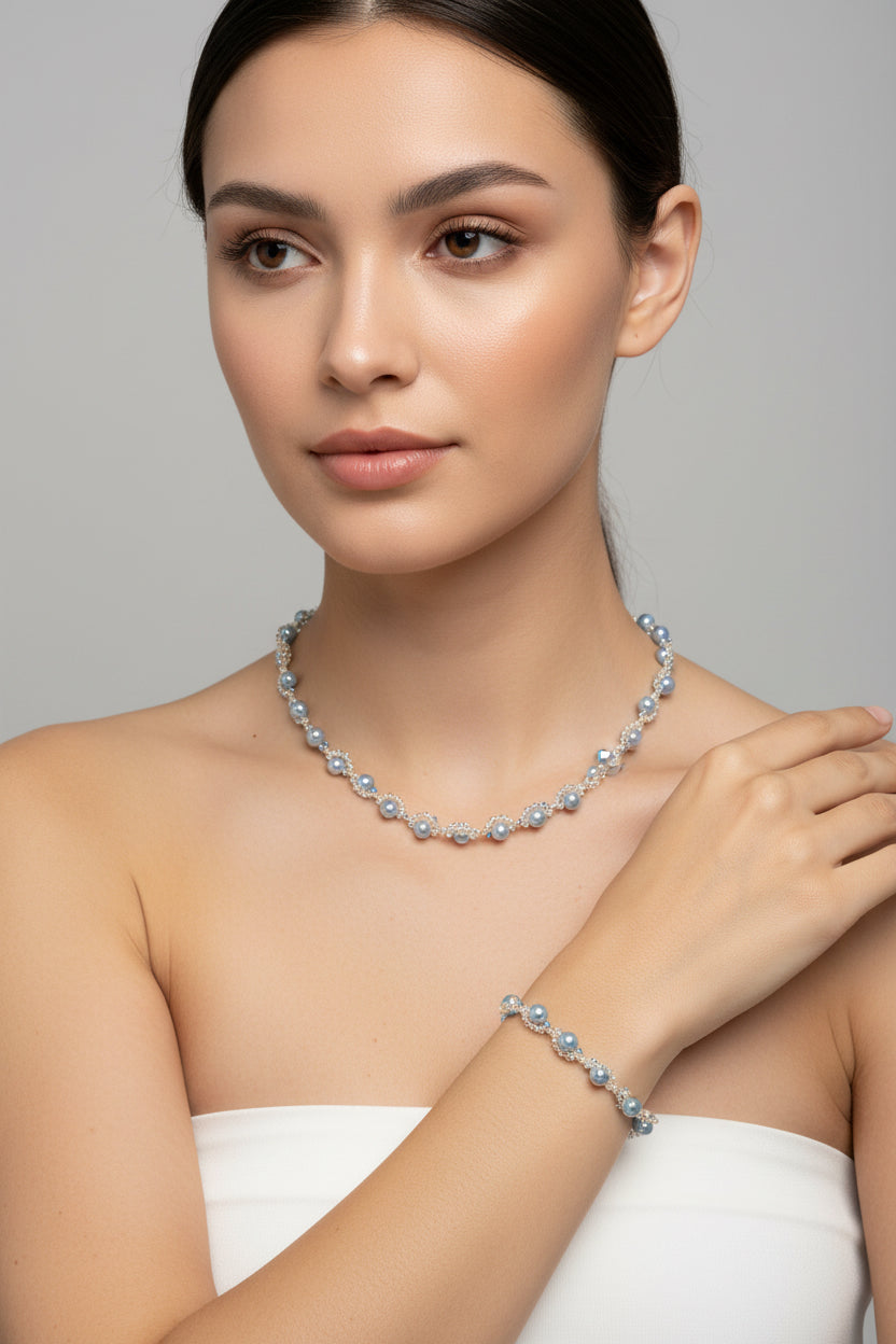 Conjunto Onda Venezia Pavé (6mm) - Collar y Pulsera⁠