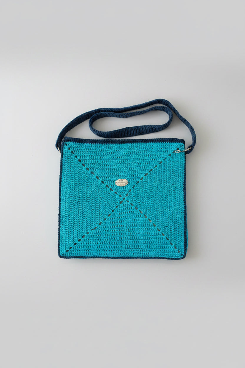 Bolso Shopper Artesanal a Ganchillo / Crochet – Azul Turquesa y Marino (Hecho a Mano)